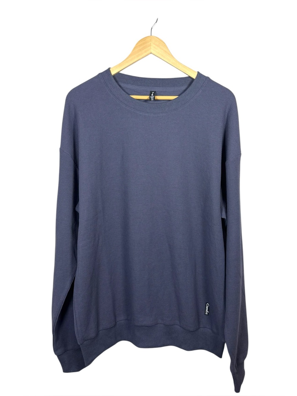 Comfrt Oversized Waffle Knit Crewneck Long Sleeve Sweatshirt Navy Blue L